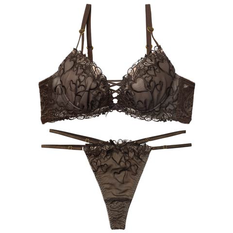 1/14新作!【Tバック】【永尾まりや着用】【Reinest】スピンドルクイーンハートブラジャー&バック透けTバックショーツ[推し](ダークブラウン-A65/ショーツM)