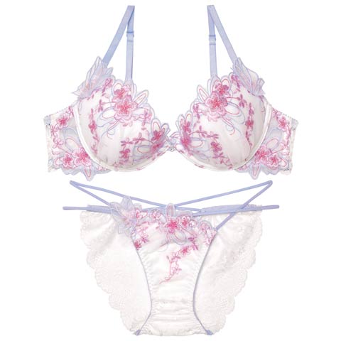 3/4新作!【Reinest】【永尾まりや着用】グレイスチェリーブロッサムブラジャー&バック透けフルバックショーツ[推し](ホワイト-A65/ショーツM)