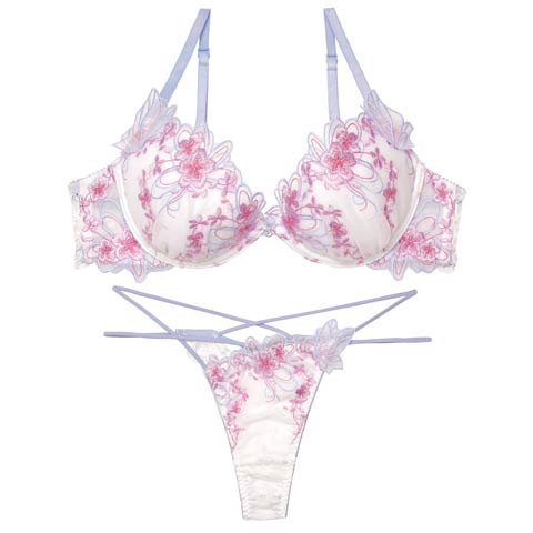 3/4新作!【Tバック】【Reinest】【永尾まりや着用】グレイスチェリーブロッサムブラジャー&バック透けTバックショーツ[推し](ホワイト-A65/ショーツM)