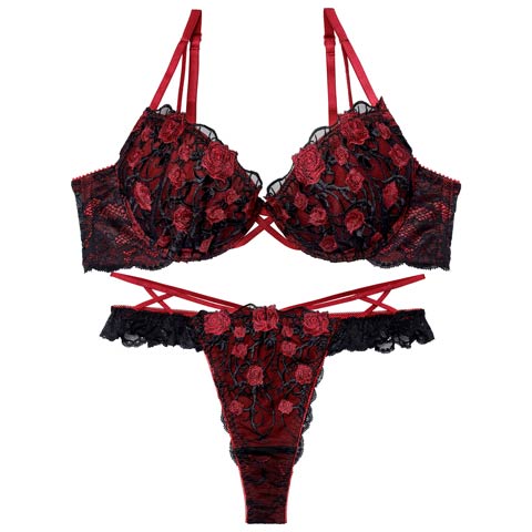 1/23新作!【Tバック】【Reinest】【永尾まりや着用】ミッドナイトローズコードブラジャー&バック透けTバックショーツ[推し](レッド-A65/ショーツM)