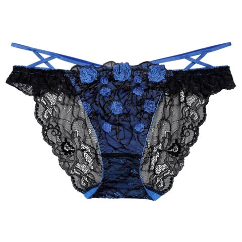 1/23新作!【Reinest】ミッドナイトローズクロスコードバック透け選べるショーツ[おそろいショーツ](ブルー/フルバック-M)