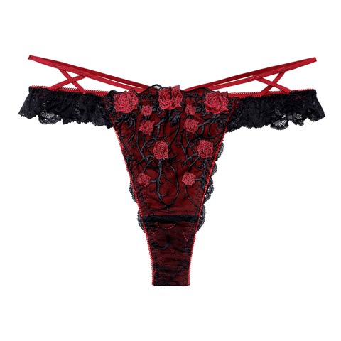 1/23新作!【Reinest】ミッドナイトローズクロスコードバック透け選べるショーツ[おそろいショーツ](レッド/Tバック-M)