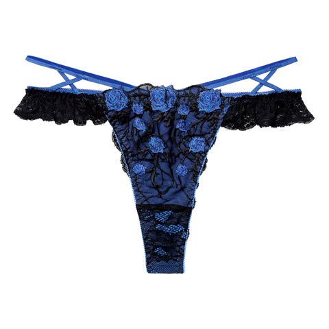 1/23新作!【Reinest】ミッドナイトローズクロスコードバック透け選べるショーツ[おそろいショーツ](ブルー/Tバック-M)