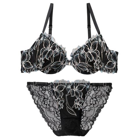 4/1新作!【Reinest】【永尾まりや着用】グラマラスビビッドブロッサムブラジャー&バック透けフルバックショーツ[推し](ブラック-A65/ショーツM)