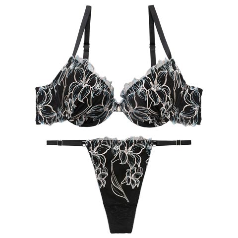 4/1新作!【Tバック】【Reinest】【永尾まりや着用】グラマラスビビッドブロッサムブラジャー&バック透けTバックショーツ[推し](ブラック-A65/ショーツM)