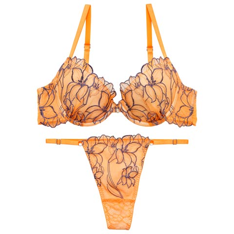 4/1新作!【Tバック】【Reinest】【永尾まりや着用】グラマラスビビッドブロッサムブラジャー&バック透けTバックショーツ[推し](オレンジ-A65/ショーツM)