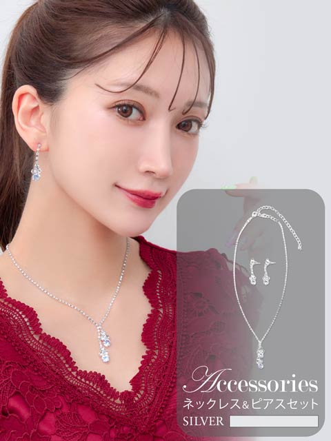 9/2再入荷![2点SET]ダブルドロップオーロラストーンネックレス＆ピアスセット