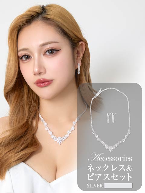 11/18再販![2点SET]クリスタルマーキスビジューネックレス＆ピアスセット