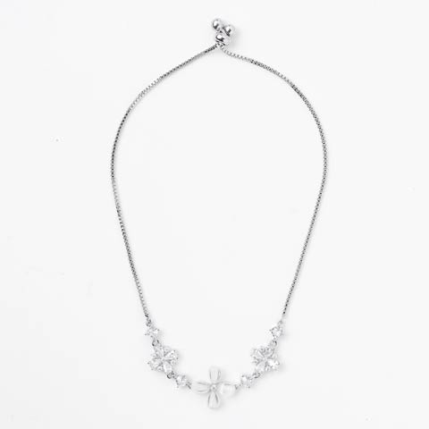 フェミニンビジューフラワーブレスレット(シルバー-フリーサイズ)