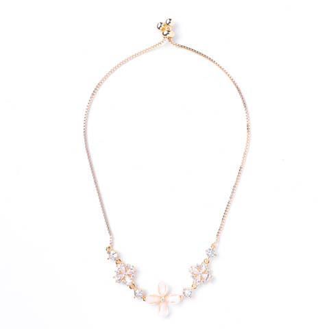 フェミニンビジューフラワーブレスレット(ゴールド-フリーサイズ)