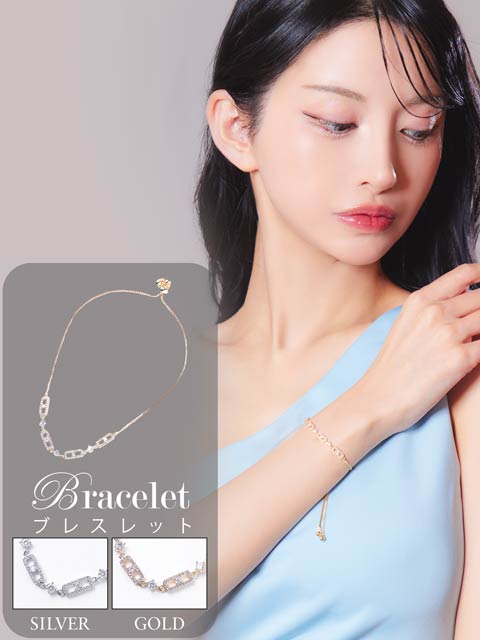 8/6新作!スクエアストーンビジューブレスレット