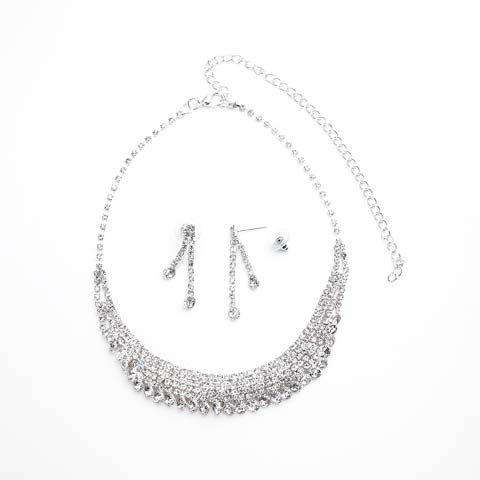3/30新作![2点SET]ゴージャスドレープビジューネックレス＆ピアスセット[店内アクセ](シルバー-フリーサイズ)