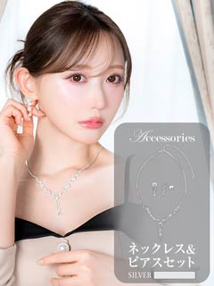 3/18新作![2点SET]ドロップVラインビジューネックレス＆ピアスセット[店内アクセ]