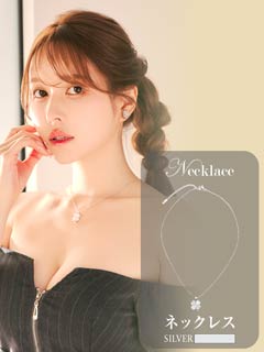 2/27新作!クローバーモチーフシルバービジューネックレス[店内アクセ]