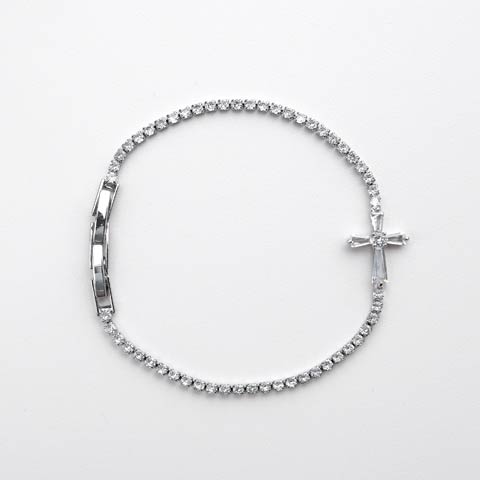 2/25新作!クロスビジューストーンブレスレット[店内アクセ](シルバー-フリーサイズ)