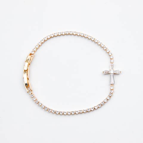 2/25新作!クロスビジューストーンブレスレット[店内アクセ](ゴールド-フリーサイズ)