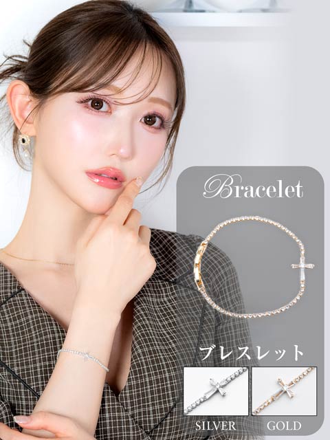 2/25新作!クロスビジューストーンブレスレット[店内アクセ]