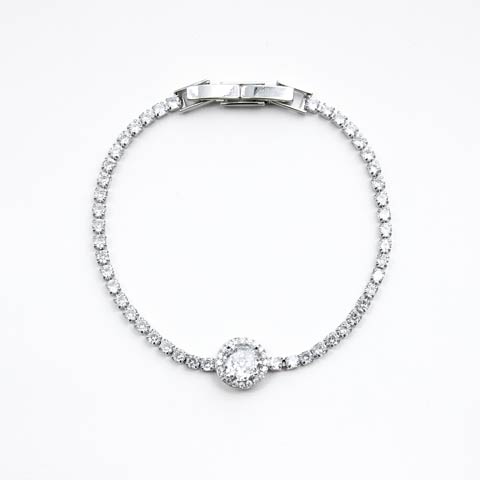 4/13新作!ラウンドワンポイントストーンブレスレット[店内アクセ](シルバー-フリーサイズ)