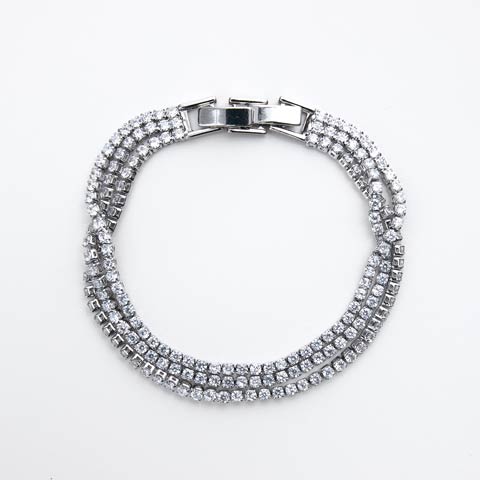 3/9新作!リュミエールラインストーンブレスレット[点内アクセ](シルバー-フリーサイズ)