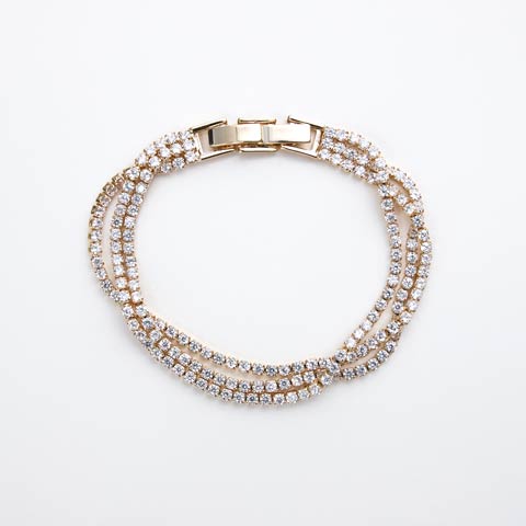 3/9新作!リュミエールラインストーンブレスレット[点内アクセ](ゴールド-フリーサイズ)