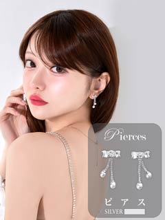 4/6新作!リボンビジューパールピアス[店内アクセ]