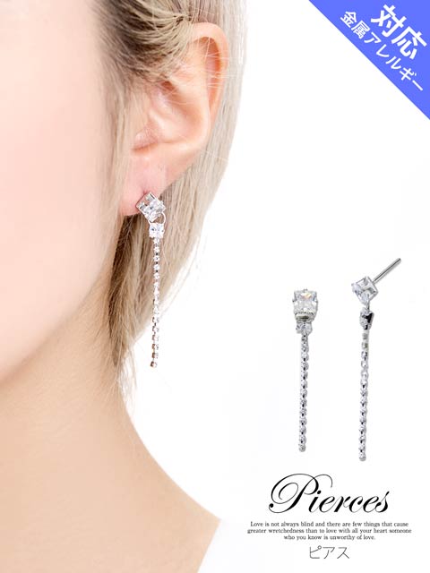 クリスタルラインストーンピアス