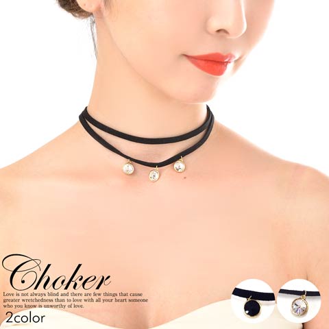 3粒ビジュー付きチョーカー