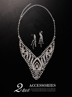 [2点SET]ラインストーンネックレス＆ピアスアクセサリーセット