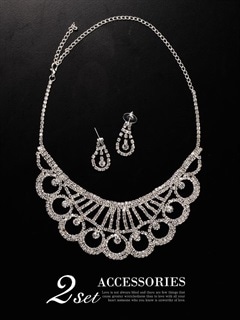 [2点SET]ラウンドデザインネックレス＆ピアスアクセサリーセット