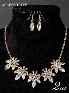 [2点SET]スノーフラワービジューネックレス&ピアスセット