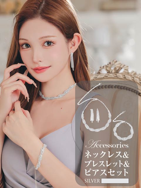 12/1新作![3点SET]ツイストラインストーンネックレス＆ブレスレット＆ピアスセット