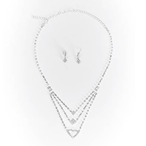 11/12新作![2点SET]Vライン×輝きビジューネックレス＆ピアスセット[店内アクセ](シルバー-フリーサイズ)