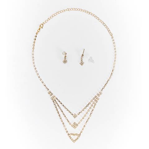 11/12新作![2点SET]Vライン×輝きビジューネックレス＆ピアスセット[店内アクセ](ゴールド-フリーサイズ)