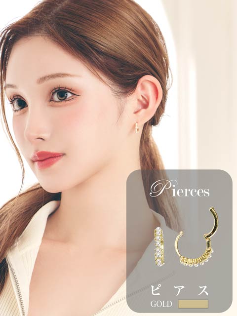 1/26新作!輝くパールビジューゴールドリングピアス