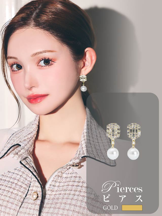 12/15新作!ドロップパールスクエアビジューピアス[店内アクセ]