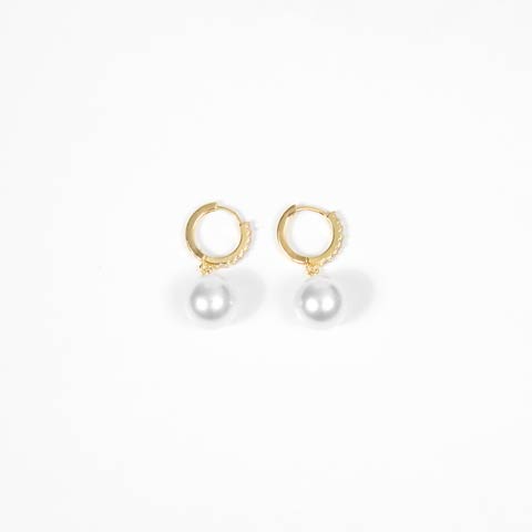 12/15新作!ドロップパールビジューリングピアス[店内アクセ](ゴールド-フリーサイズ)