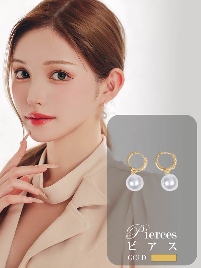 12/15新作!ドロップパールビジューリングピアス[店内アクセ]