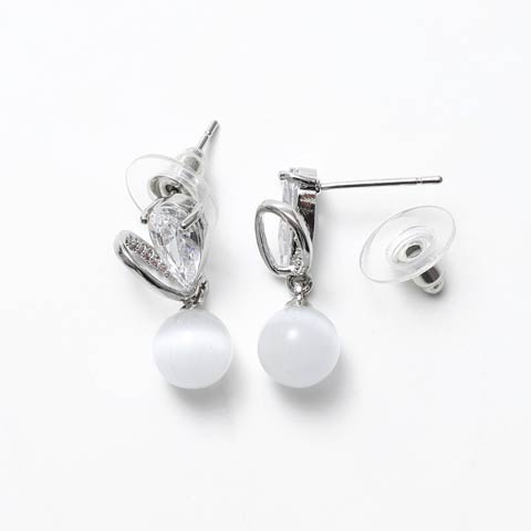 パールビジュークリスタルハートピアス(シルバー)