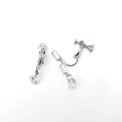 チェーンシルバーストーンビジューイヤリング(シルバー-フリーサイズ)