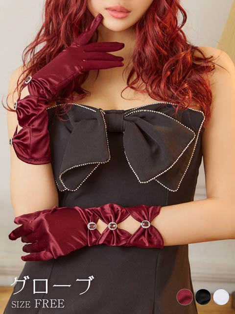 サテンギャザービジューグローブ【2025サンタ/コスプレ】