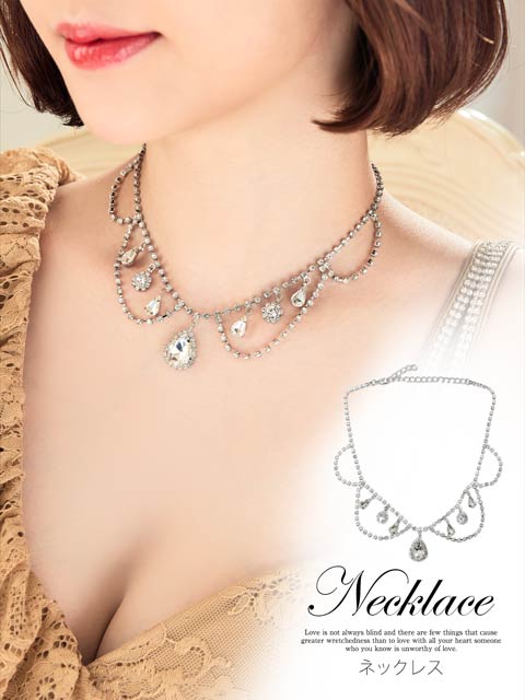 10/2再入荷!スカラップドロップ＆フラワービジューネックレス[店内アクセ]