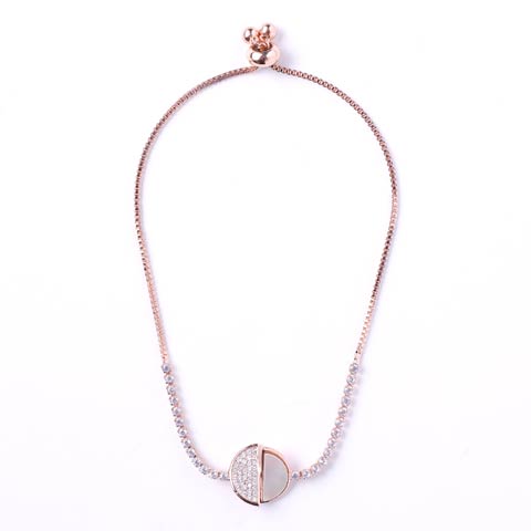 8/13新作!エレガントメタリックストーンブレスレット(ピンクゴールド-フリーサイズ)