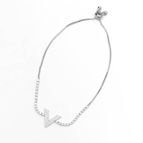 9/22新作!ラグジュアリーVビジューブレスレット(シルバー-フリーサイズ)