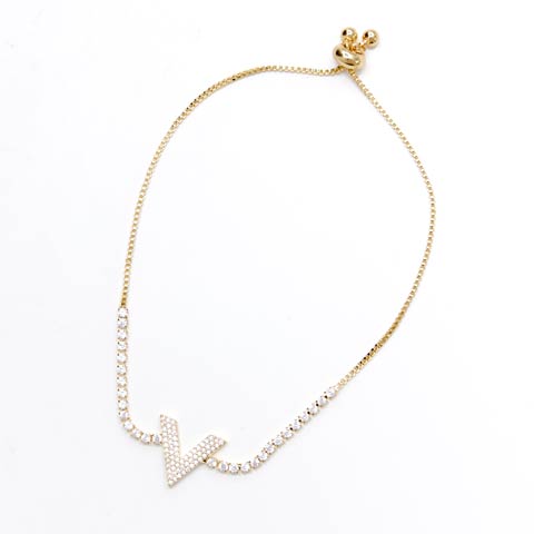 9/22新作!ラグジュアリーVビジューブレスレット(ゴールド-フリーサイズ)