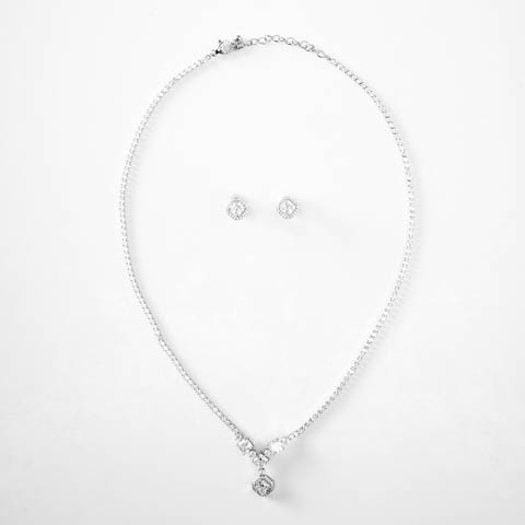 12/12新作![2点SET]スクエアカットビジューネックレス＆ピアスセット[店内アクセ](シルバー-フリーサイズ)