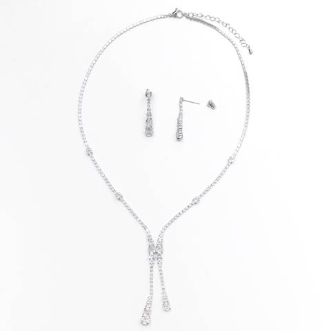 10/17新作![2点SET]チェーンドロップストーンネックレス＆ピアスセット[店内アクセ](シルバー-フリーサイズ)