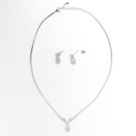11/25新作![2点SET]オーバルカットビジューネックレス＆ピアスセット[店内アクセ](シルバー-フリーサイズ)