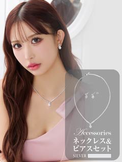 11/25新作![2点SET]オーバルカットビジューネックレス＆ピアスセット[店内アクセ]