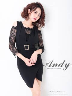 3/12新作![Andy]オフショルレースバックリボンベルトモチーフ七分袖タイトミニ丈キャバドレス[AN-OK2089]