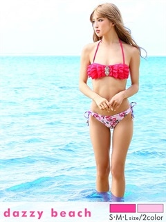 フリルビジューローズバンドゥビキニ/水着【dazzy beach/2017ビキニ】